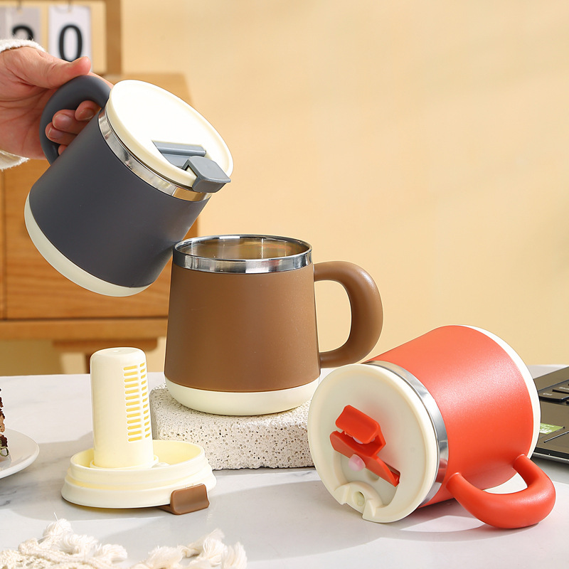 Stainless steel tea cup, mug, high appearance level water cup, tea water separation cup, large capacity, can be connected to hot water, insulated cup details Picture