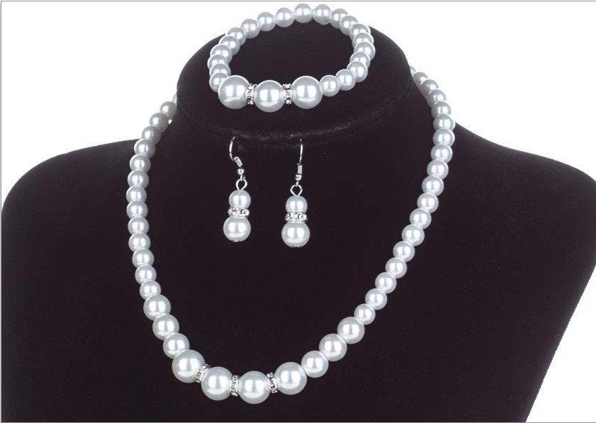 Cross border hot accessories Wish Pearl jewelry set fashion pearl diamond ball necklace earrings stud set Specification drawing