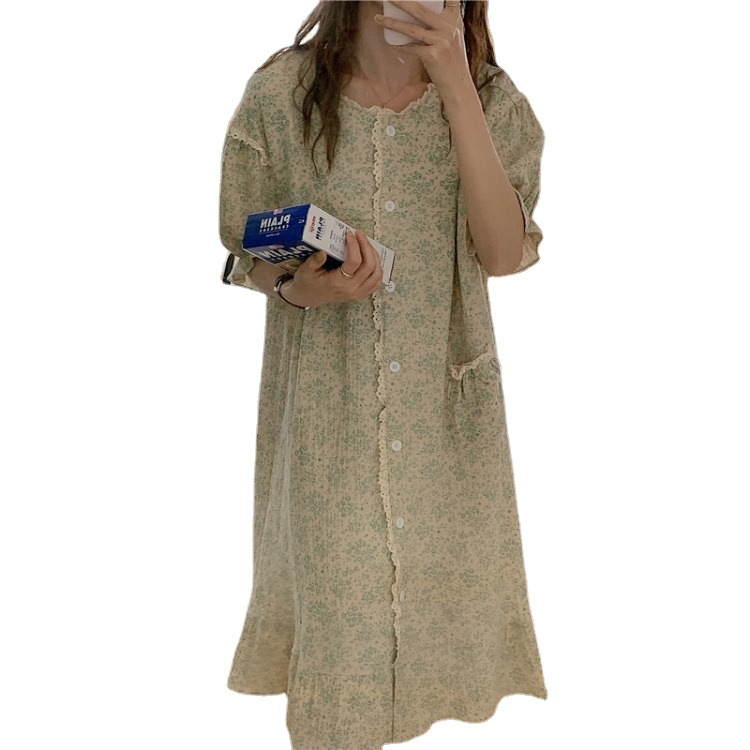 South Korea Ins Ladies Summer Korean Version Sweet Loose Comfortable Floral Nightdress Lace Pajamas Home Clothing Wholesale Woman Item Picture