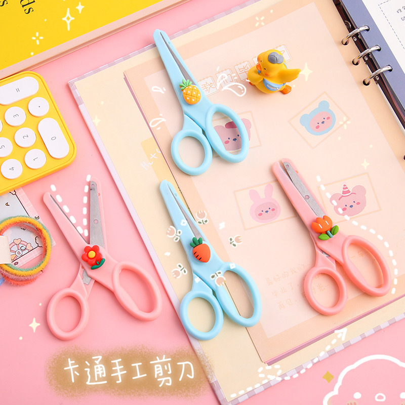 diy cartoon children's safety scissors, paper cutting, hand-cut, ins cute student office portable art scissors
