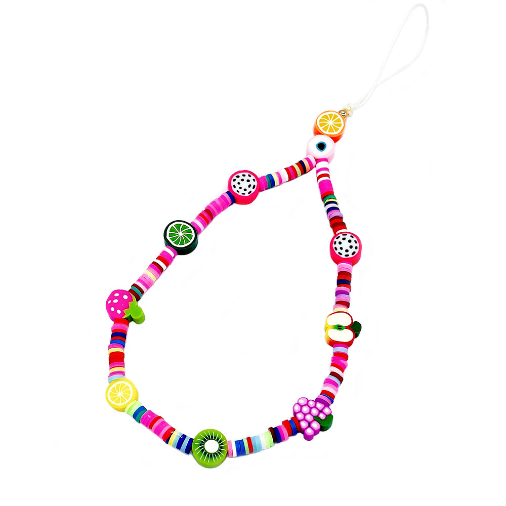 European and American soft clay mobile phone chain, Bohemian letter fruit mobile phone pendant, beaded mobile phone lanyard, women's mobile phone pendant Item Picture
