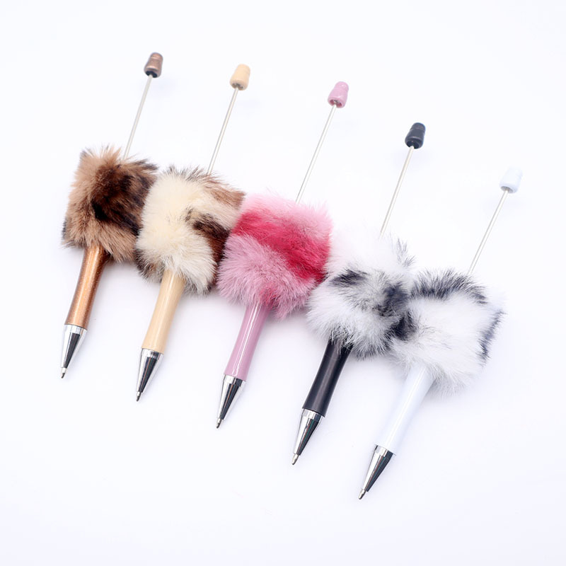 Creative Diy Leopard Print Plush Beaded Pen Cute Wind Hairball Beaded Ballpoint Pen Furry Gift Pen Plastic Pen Application Scenario