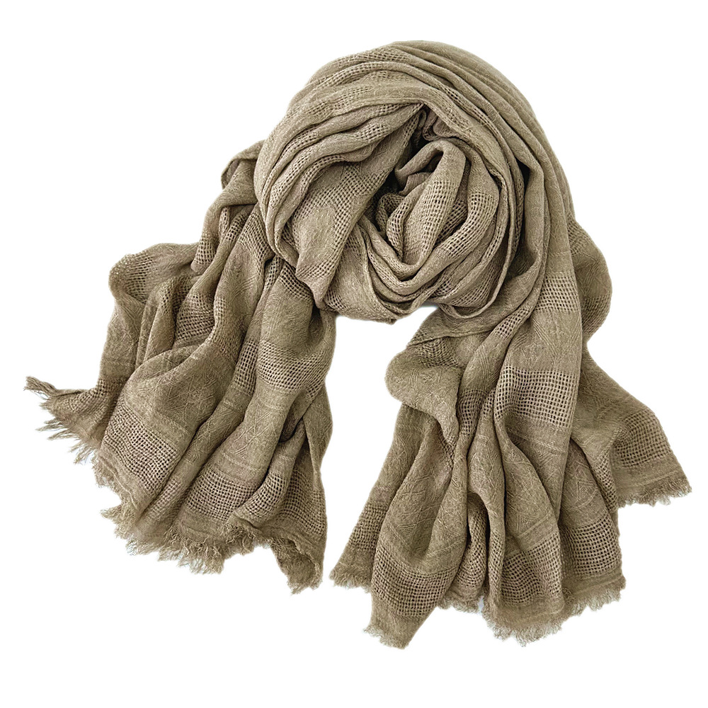 Cross-Border Scarf Spring Foreign Trade Cotton Scarf Female Solid Color Dirty Jacquard Hollow Scarf Muslim Scarf