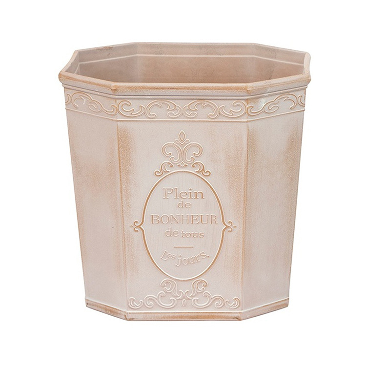 Retro imitation iron art flower bucket flower pot decoration home decoration pot flower set imitation cement imitation metal imitation antique plastic flower 9281 Long Dashen horticultural plastic flower pot Yiwu export foreign trade online purchase details Picture