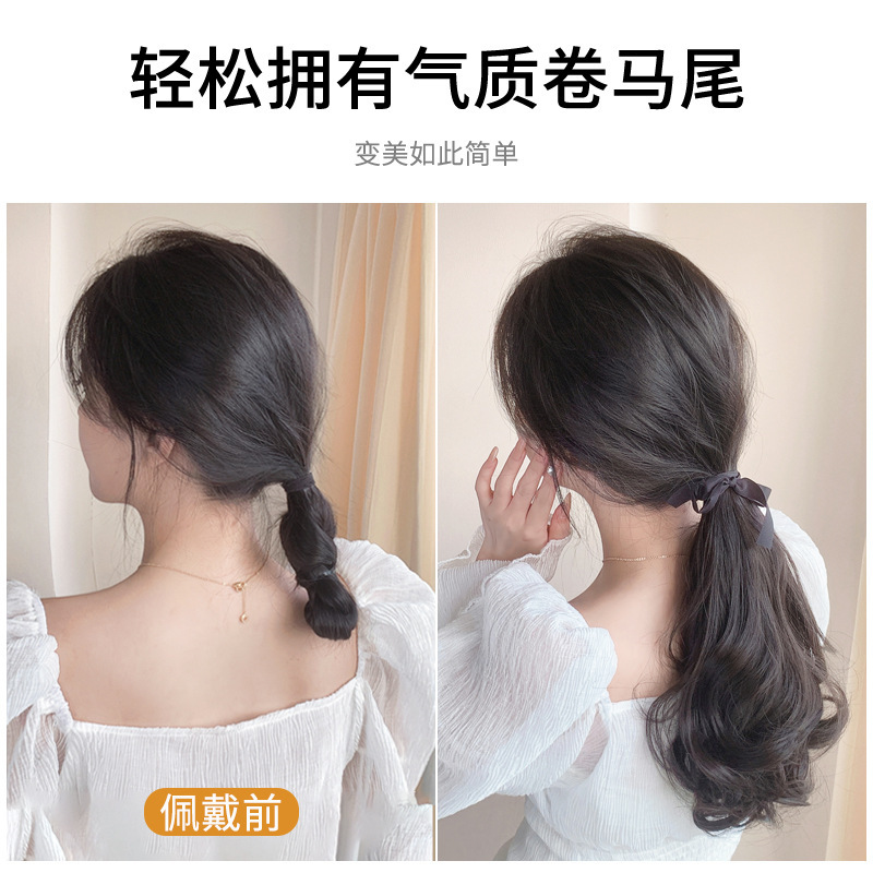 A female wig with a tied pear blossom ponytail that simulates the style of hair. It can be styled in high or low ponytails, light and without a sense of heaviness details Picture