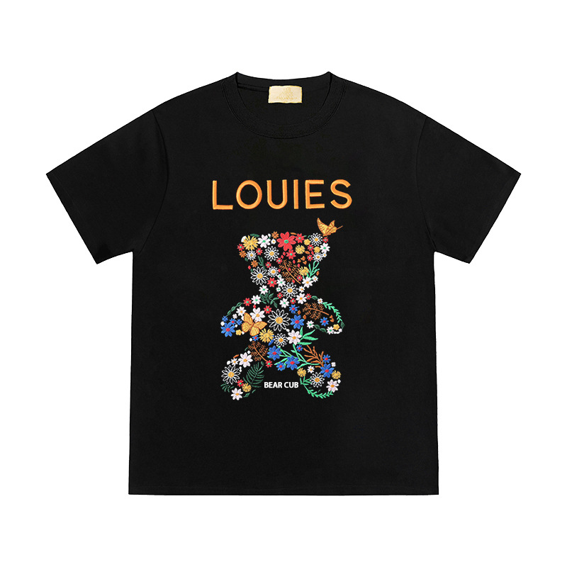 This is a new summer collection of trendy and loose short-sleeved T-shirts for men and women, featuring pure cotton creative embroidered little animals Specification image