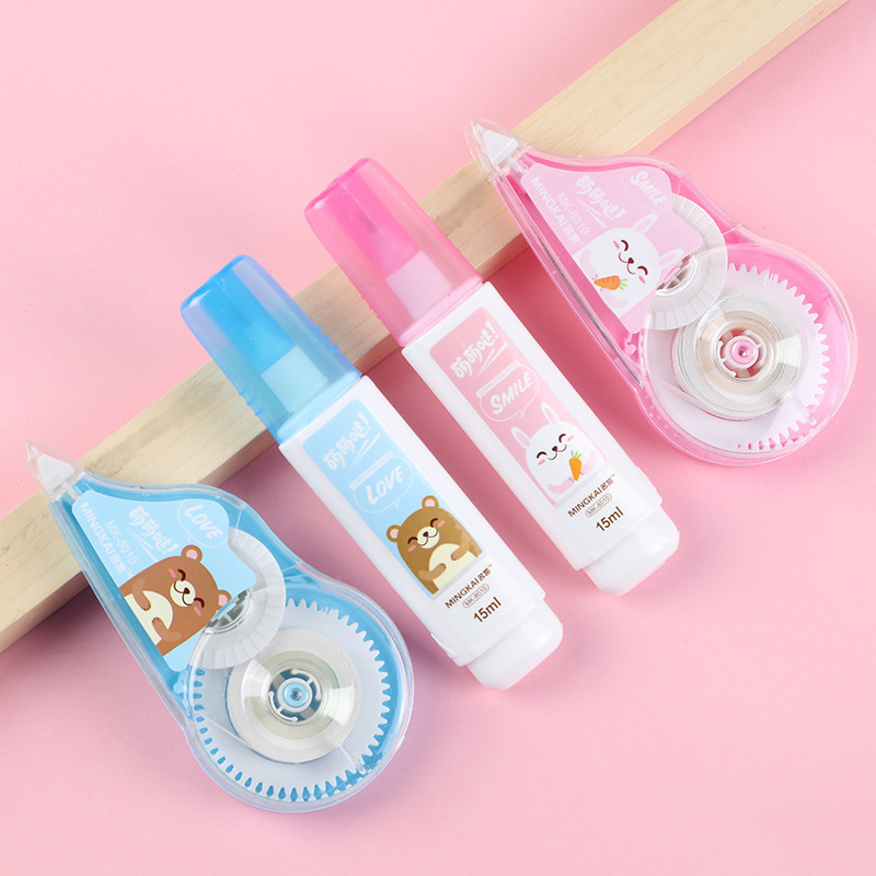 Cartoon cute and easy-to-write correction tape, correction fluid, learning affordable set, durable and clean correction tape, stationery wholesale details Picture
