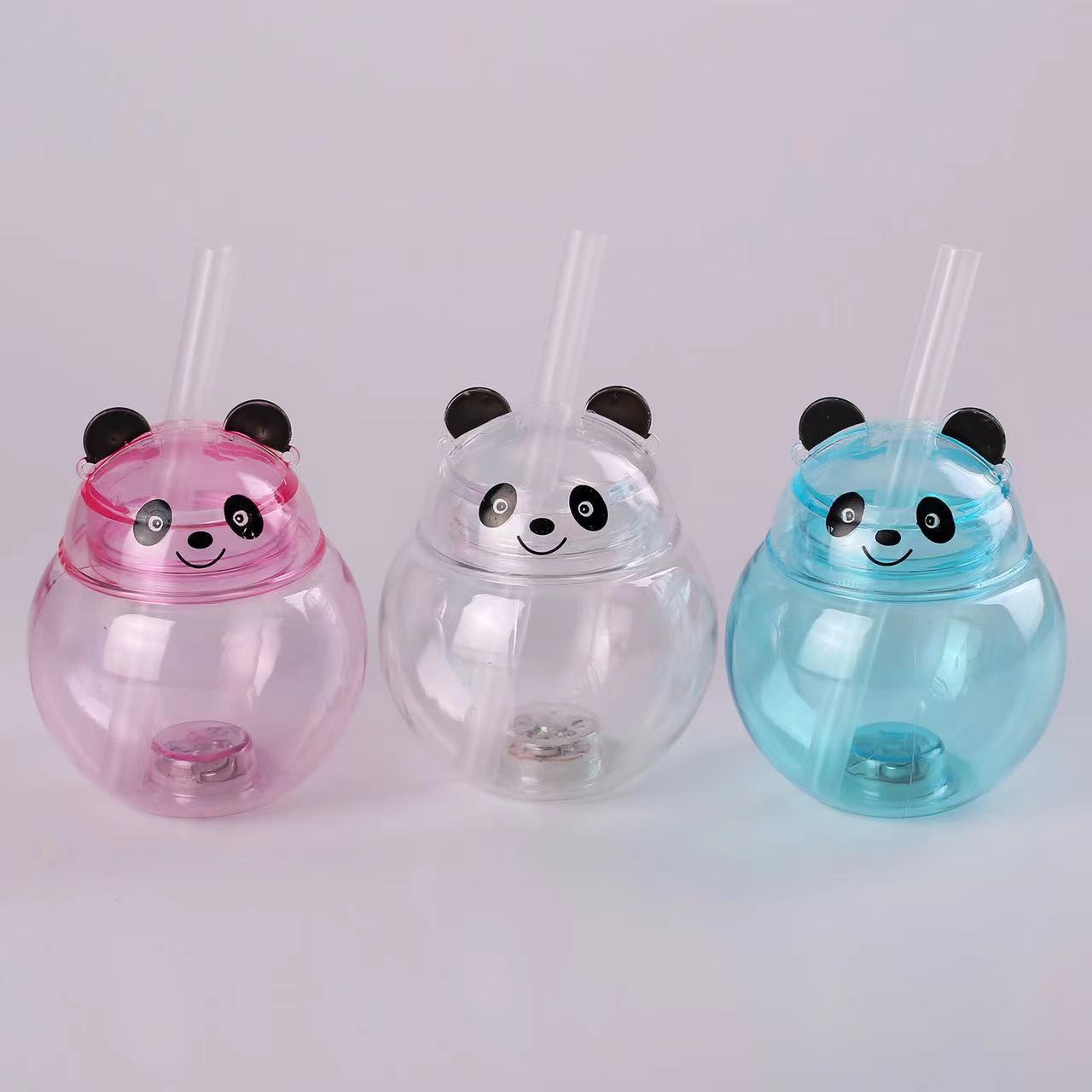 Creative Cartoon Panda With Light Sippy Cup Animal Plastic Personality Luminescent Juice Cold Drink Bottle Packaging Bottle details Picture