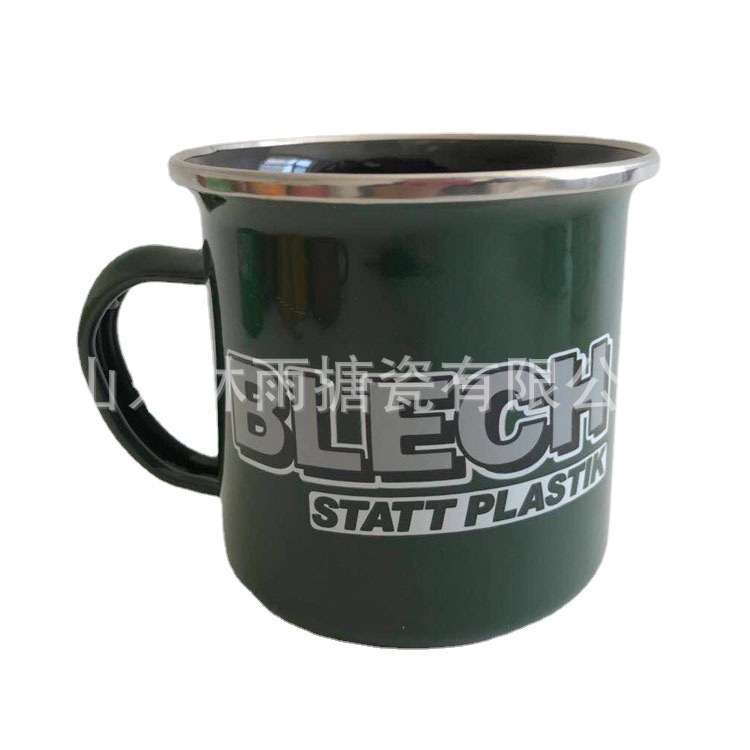 生产厂家定制加厚老式搪瓷杯加工镶圈立口杯茶缸珐琅广告杯定制白底实物图