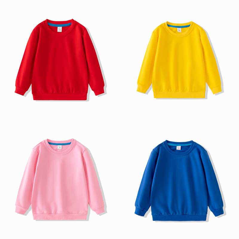 Solid-color sweatshirts for children, spring and autumn long-sleeved children's clothing, blank shirts, kindergarten uniforms, in stock, printed with patterns and logos