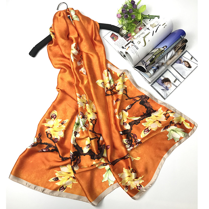 Brocade Network Red With The Same Fashion Scarf Outdoor Sun Protection Beach Scarf Shawl Long Peacock Screen Printed Silk Scarf Application Scenario