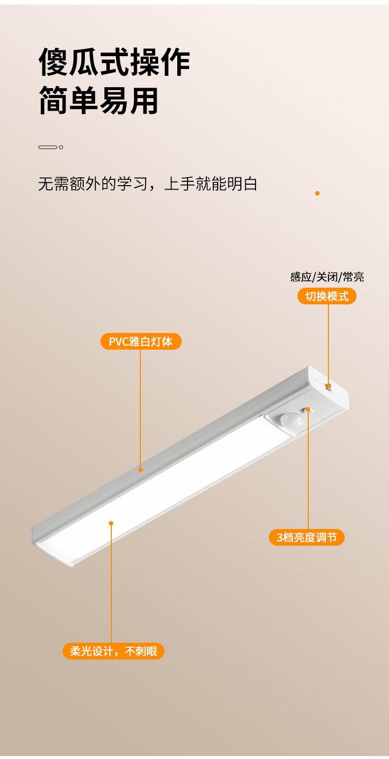 超薄感应灯led人体感应灯磁吸充电感应小夜灯橱柜感应灯跨境电池详情4