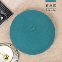 Blue tie thickened wool beret with adjustable drawstring darkening baby blue blue oil blue mushroom cap