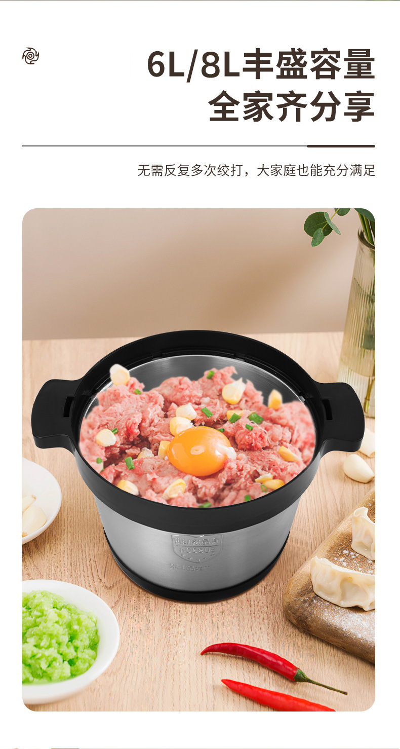 厨房电器电动多功能全自动大容量料理机绞肉机搅拌机不锈钢机身6L详情3