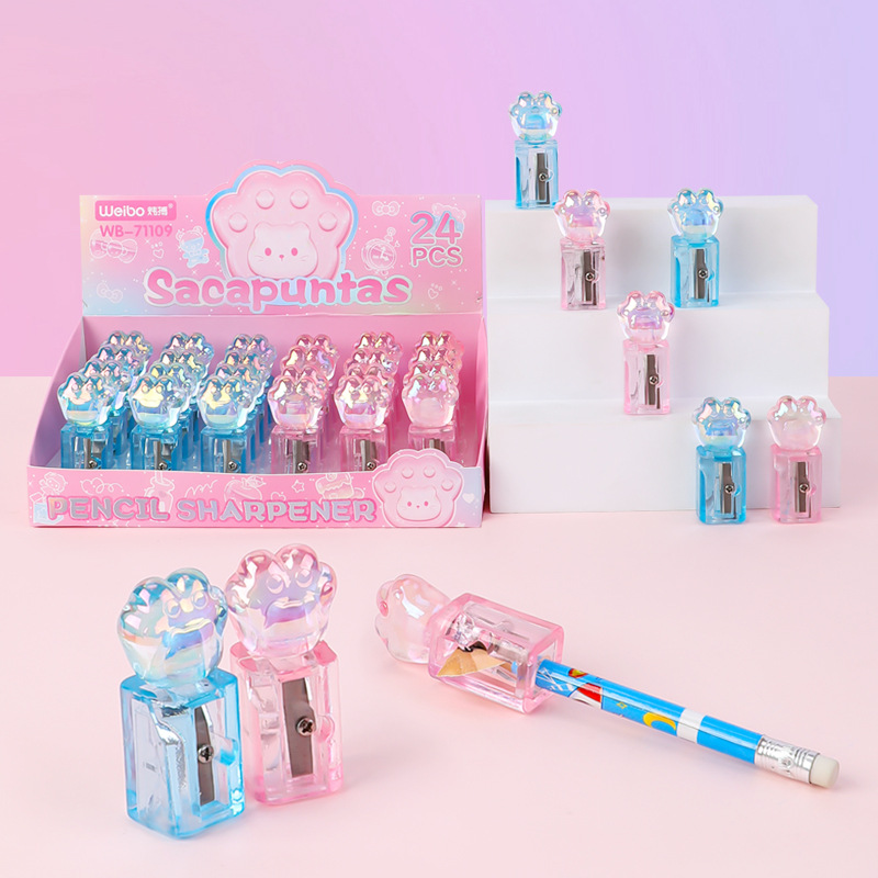 Weibo Stationery Children's Creative Cartoon laser Cat paw Pencil Sharpener Mini Compact Portable Desktop Decoration for students