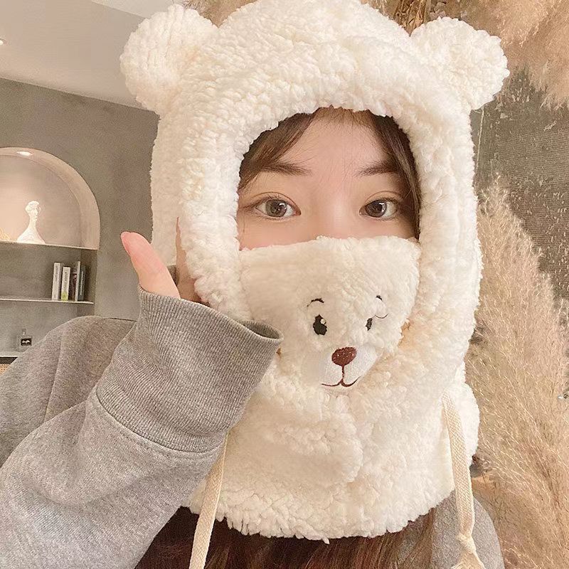 Cute Bear Mask One Hat Women Winter Cycling Warm Windproof Autumn And Winter Bear Hat Scarf Winter Neck Application Scenario