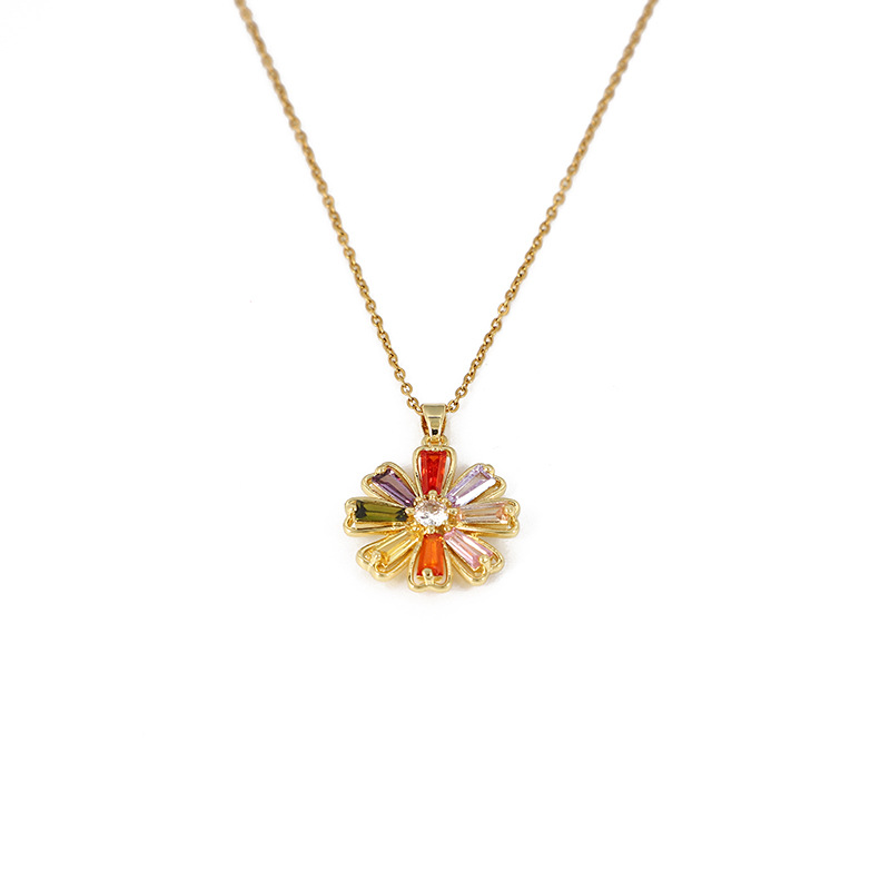 Colorful diamond pendant, flower titanium steel zircon necklace, short floral collarbone chain with a cold female personality Item Picture