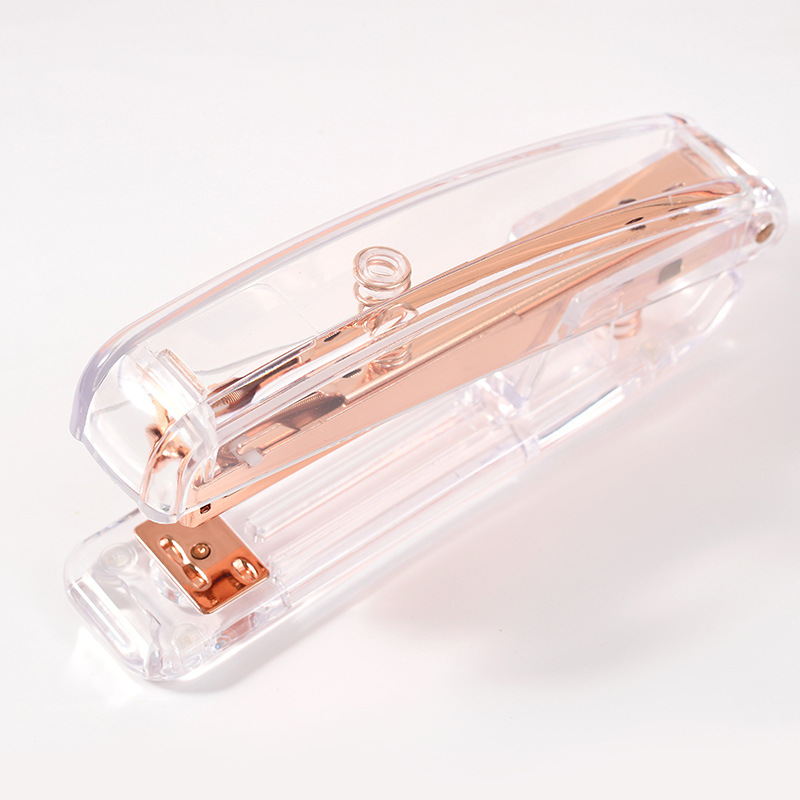 Factory direct supply transparent rose gold stapler, office large 12-sized stapler, cross-border labor-saving binding and stapling machine Item Picture