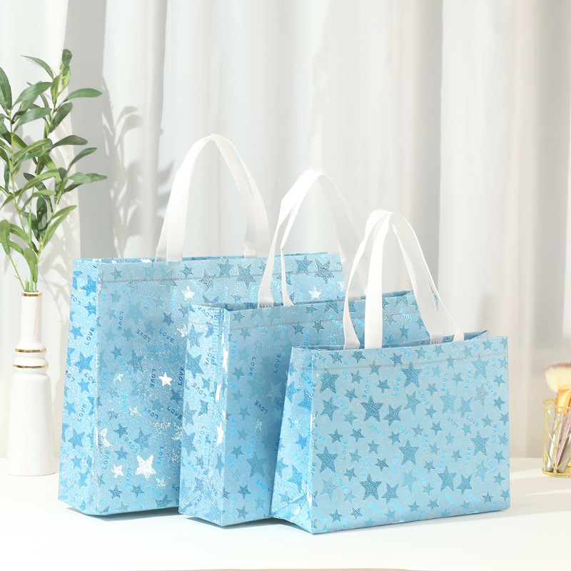 精美蓝色覆膜无纺布礼品袋手提购物袋服饰包装立体袋logo印刷批发