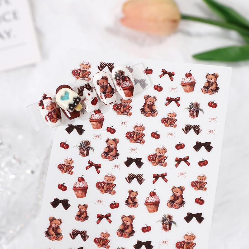 Rose Nail Day Online Red Moon Bear Cartoon Nail Sticker Dark Sweet Cool Wind Star Relief Decal Application Scenario