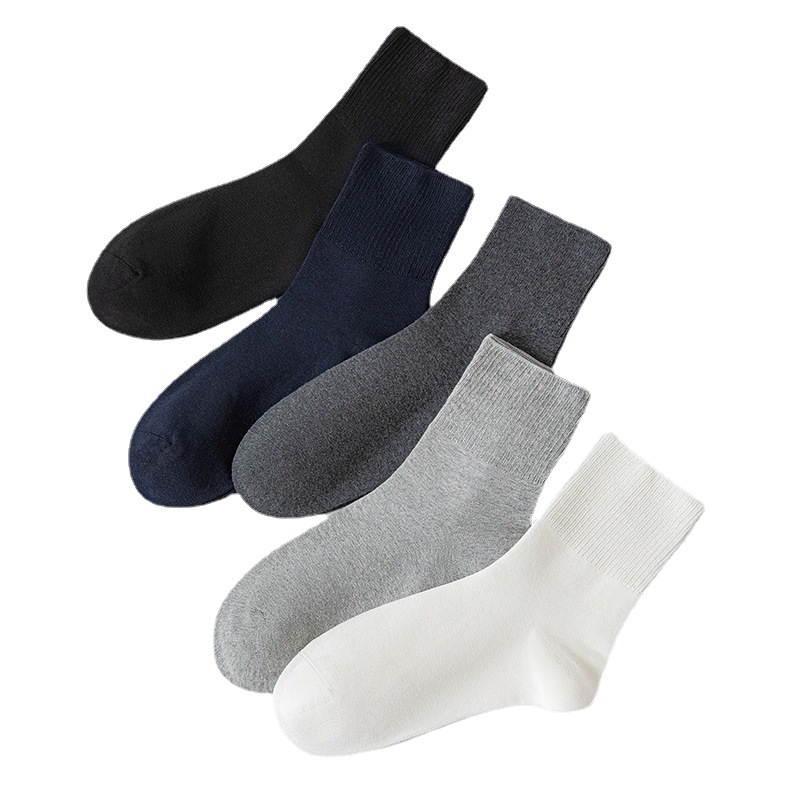 Socks stall a hair loose socks men's pure color autumn and winter middle-aged and elderly wide mouth boneless seam head socks men's pure cotton socks Item Picture