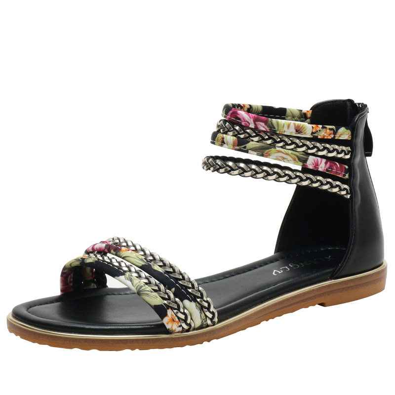 Foreign Trade Flat Roman Shoes 2023 New Women's Fashion Leisure Sandals Holiday Tour Flower Cloth Beach 914-5 Specification drawing