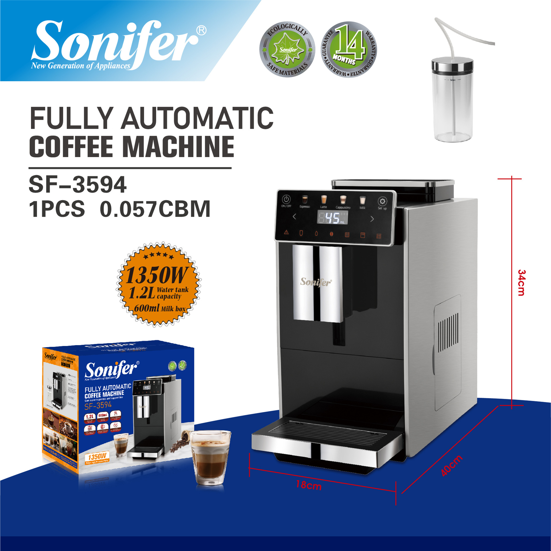 Sonifer SF-3594 跨境家用小型研磨意式咖啡机coffee maker