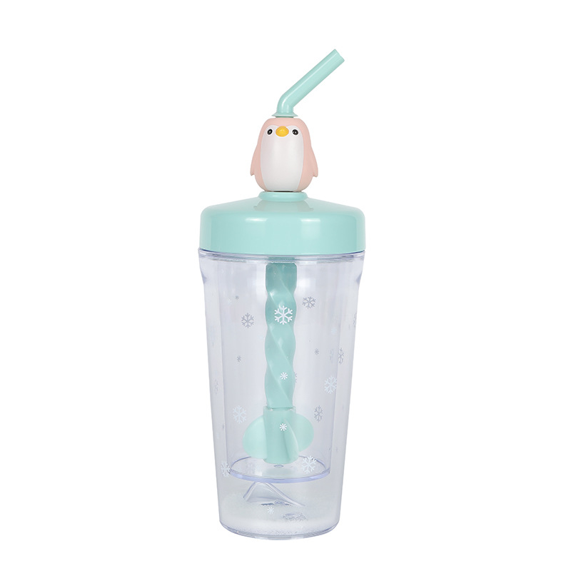 Creative Cartoon Penguin Mixing Cup, High Appearance Level, Plastic Straw Cup, Portable 350Ml, Large Capacity, Handy Cup Item Picture