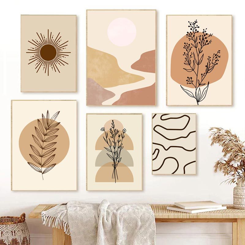 波西米亚风抽象线条植物海报帆布画客厅沙发背景墙艺术装饰挂画芯详情图2