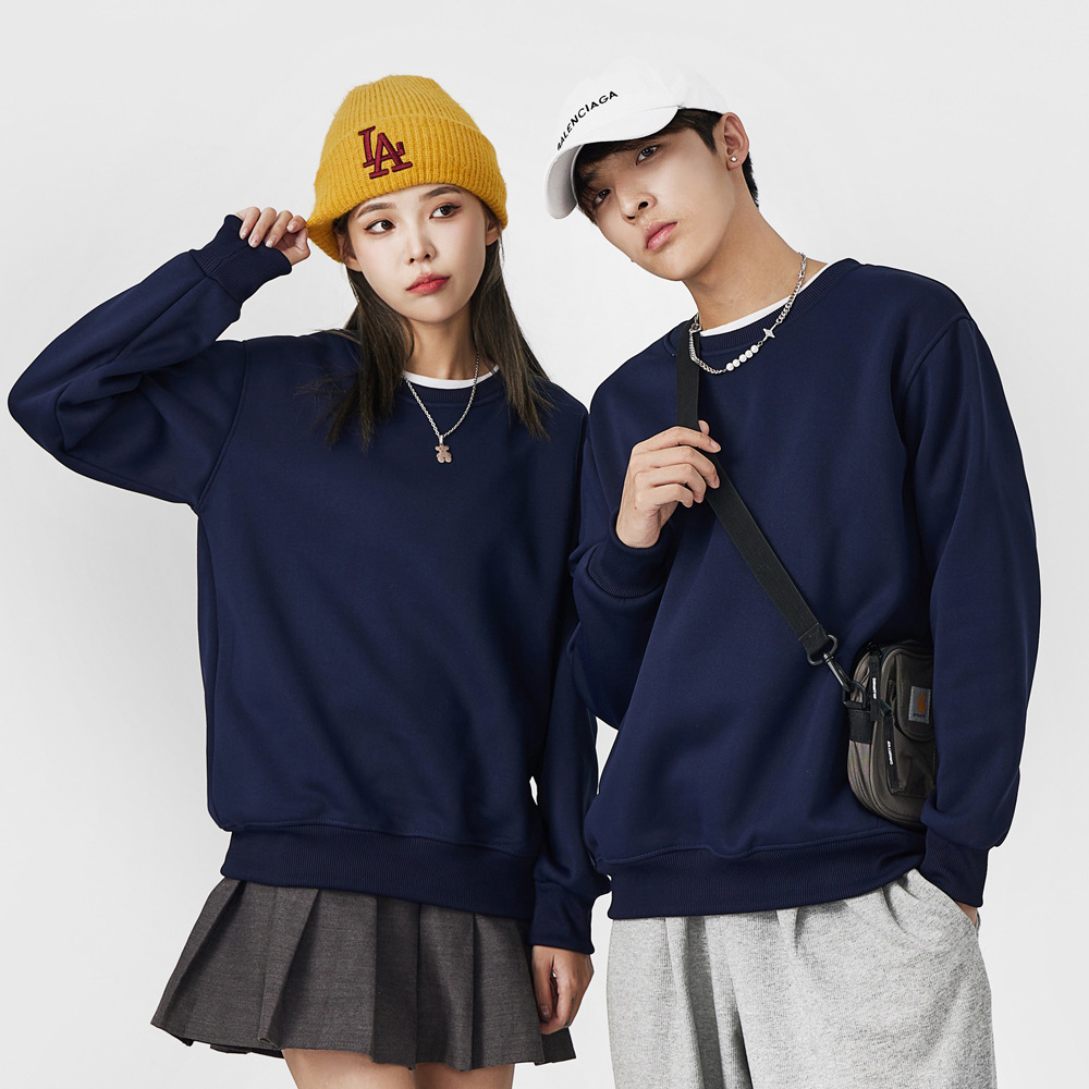 600克新款摇粒绒圆领卫衣男女情侣纯色长袖加绒卫衣宽松潮流定 制logo