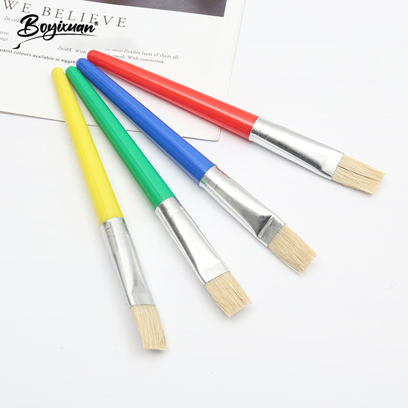 Boyixuan Cross-border Pighair candy-colored thick 4-stick doodle Painting Wholesale Children's diy Nylon Round Head Brushes details Picture