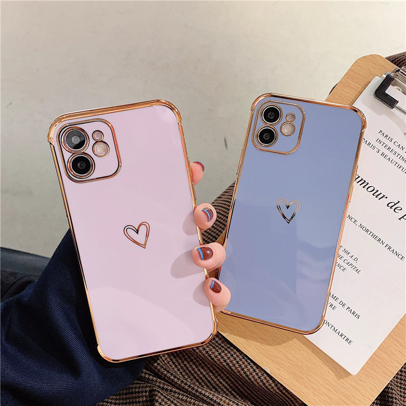 Heart-shaped electroplated phone case for iPhone15Promax and anti-drop laser-engraved protective case for Apple 14Pro details Picture