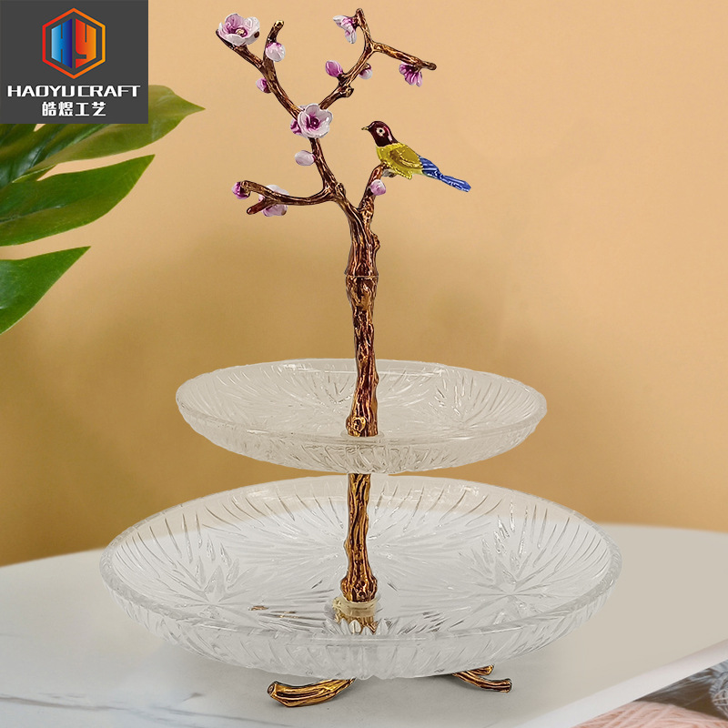 轻奢创意现代家用客厅茶几水果盘北欧风格双层水晶玻璃糖果盘果篮详情图2