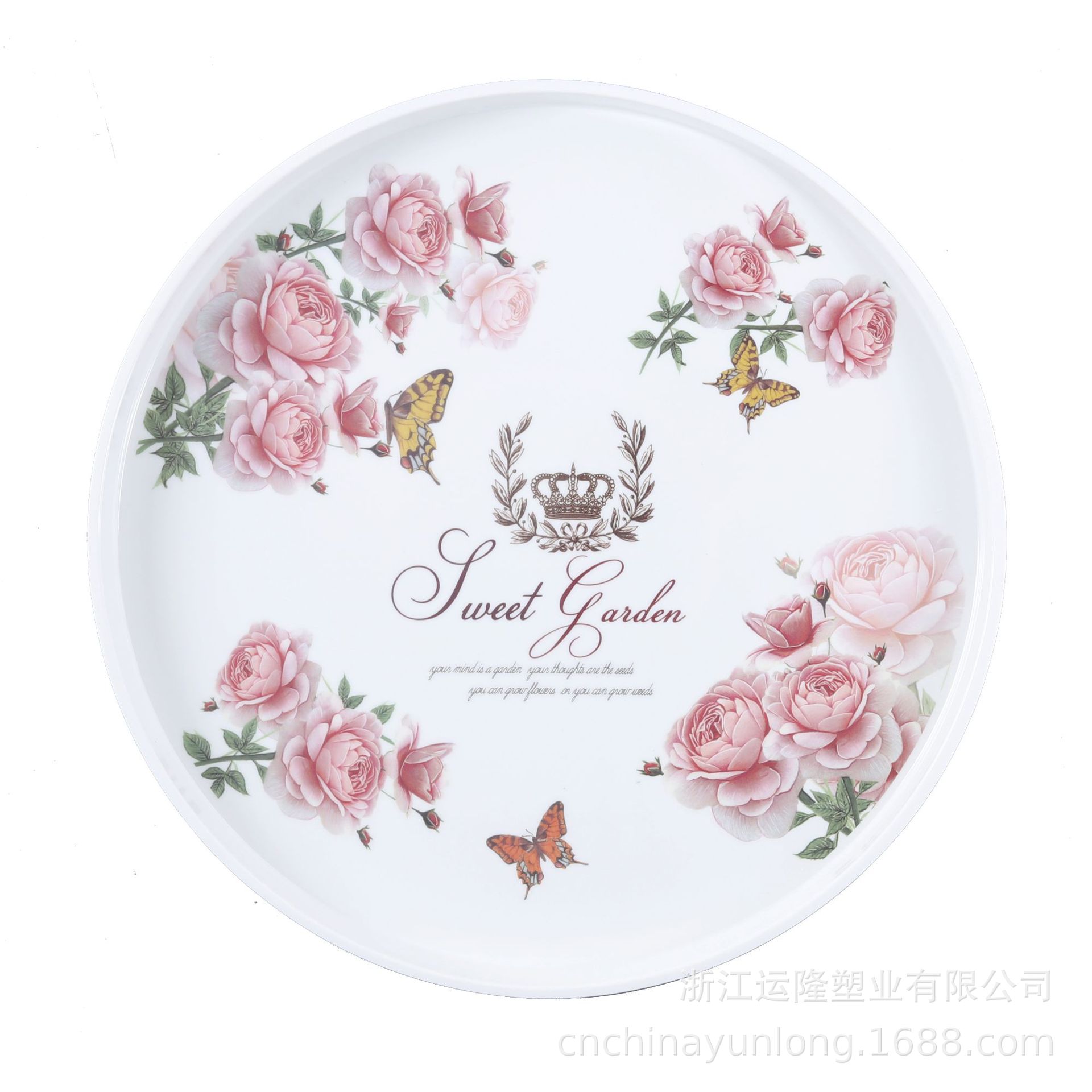 Yunlong home European type melamine round tray home living room fruit tray Creative tea cup tea tray water cupcake plate Application Scenario