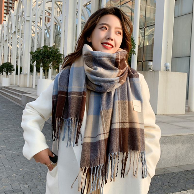 2022 New Scarf Female Autumn And Winter Korean Version Of Everything Plaid Thickened Student Couple Scarf Male Imitation Cashmere Warm Specification drawing