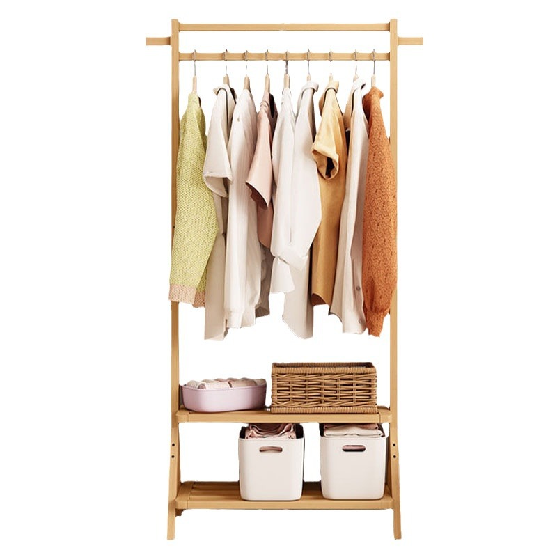 Bedroom Floor Solid Wood Coat And Hat Rack Simple Indoor Accommodation Clothes Rack Simple Clothes Hanging Rod Hanger Item Picture