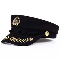 Autumn-winter women's Korean woolen Navy hat Vintage Captain Captain Hat Men's crown wheat-embroidered flat cap