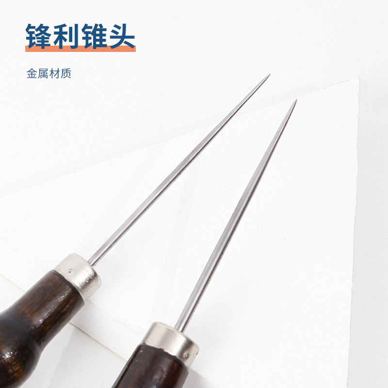 Manufacturers direct sales thousands of hand-made DIY leather punching shoe awl needle double gourd solid wood handle awl details Picture