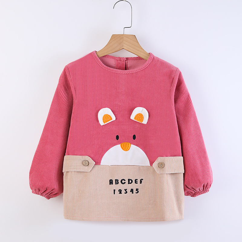 Baby corduroy cover for boys in autumn and winter, Korean version of infant feeding bib for children, waterproof and dirt-proof, reversible dressing for children Item Picture