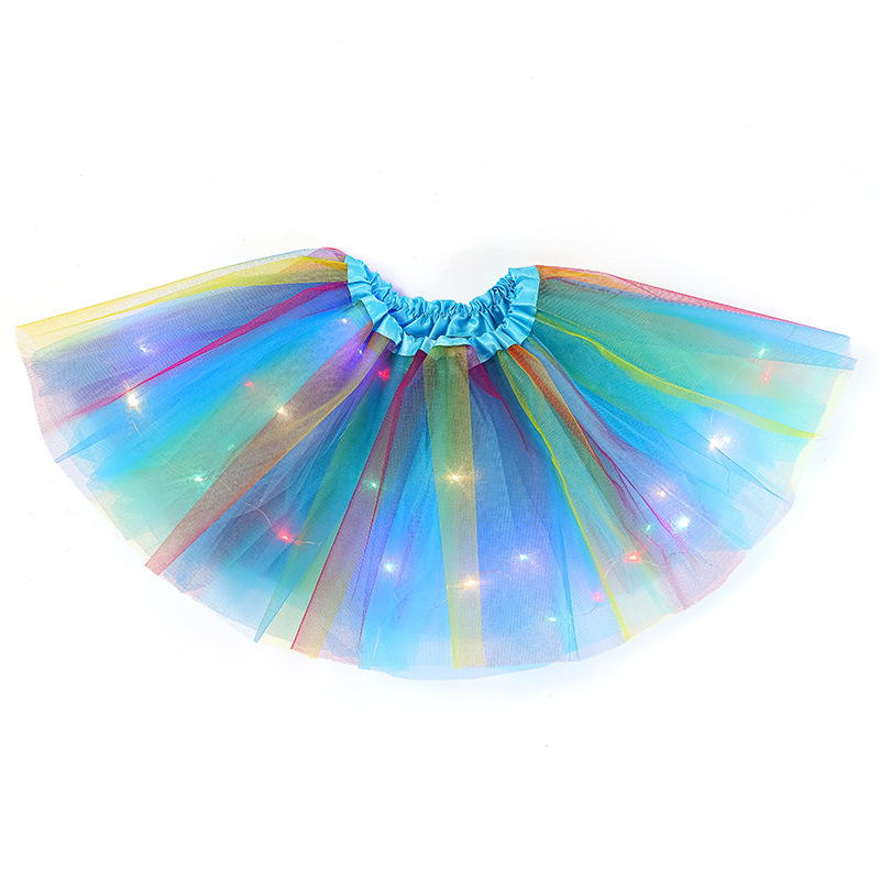 Children's rainbow print light tutu skirt with light gauze skirt LED light Shampan skirt details Picture