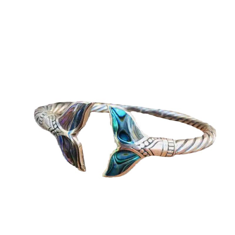 Cross-border bestseller, European and American fashion, retro and creative, adjustable opening, alloy, colorful mermaid tail bracelet Item Picture