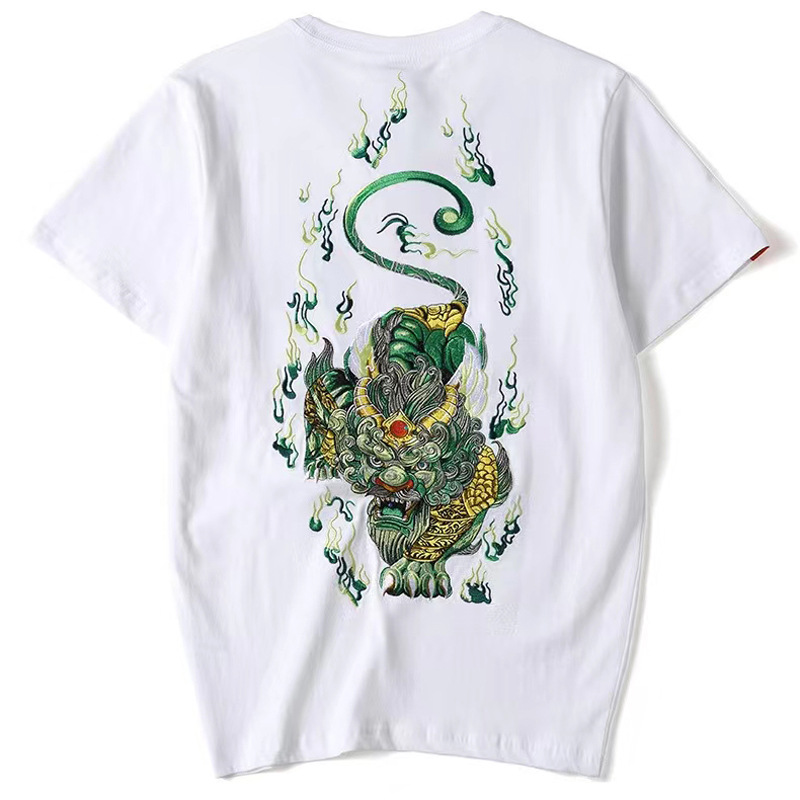 2025新品重工刺绣貔貅短袖T恤半袖男士夏季透气中国风国潮短袖男