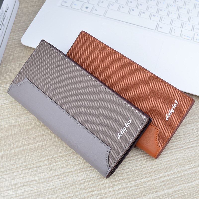 New Men's Wallet, Long Vertical Wallet, Fashionable Spliced Color-Blocking Soft Wallet, Multi-Slot Large Cash Holder, Suit Bag details Picture