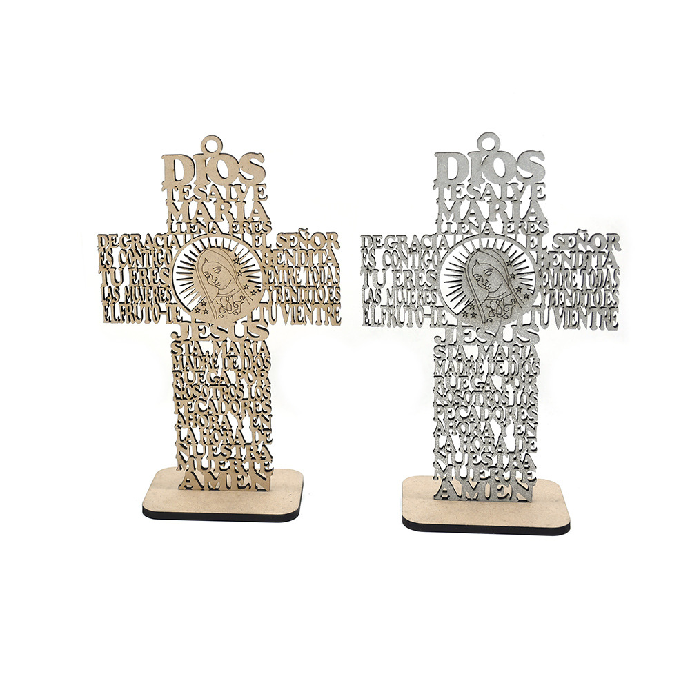Láser madera crucifijo pendulo oro y plata polvo accesorios de boda mesa de pendulo comercio electrónico nuevo Item Picture