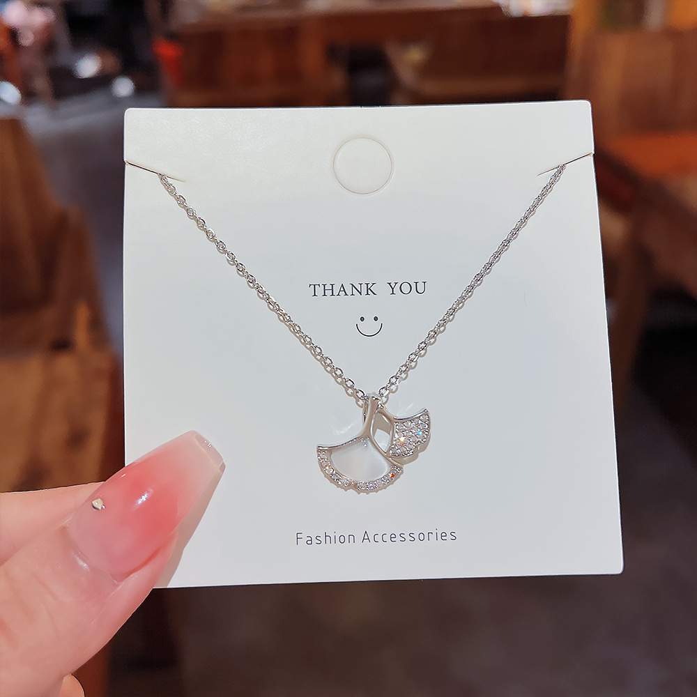 Stainless Steel Copper Microinset Zircon Necklace Female Opal Ginkgo Leaf Pendant Clavicle Chain Valentine's Day Gift For Girlfriend details Picture