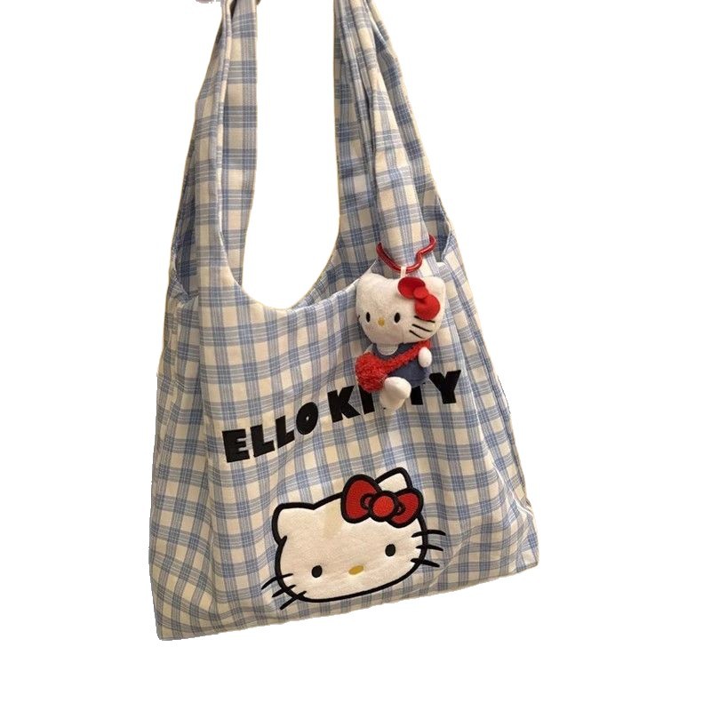 Cute kitty canvas handbag, single-shoulder crossbody bag, a new large-capacity crossbody bag for summer versatile commuting Item Picture