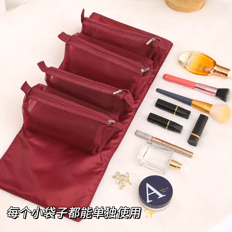 Detachable four-in-one makeup bag, multi-functional and simple travel lady, foldable travel cosmetics storage and toiletry bag Specification image