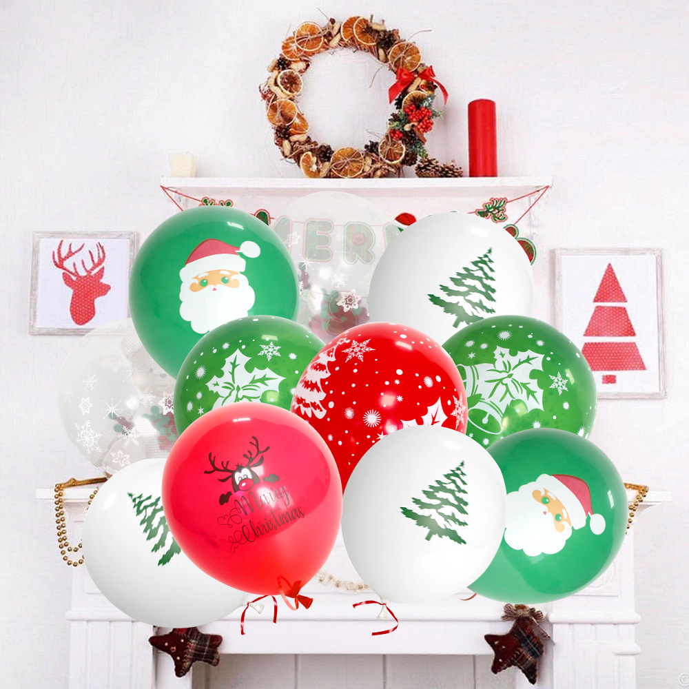 Christmas balloon party, red and dark green shopping mall decoration scene, Santa Claus, snowflake, latex thickened balloons