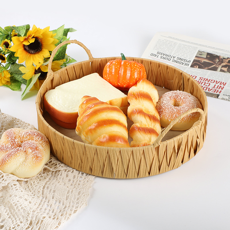 2022新款编织托盘法式田园风木质草编创意托盘 蛋糕托盘首饰托盘细节图