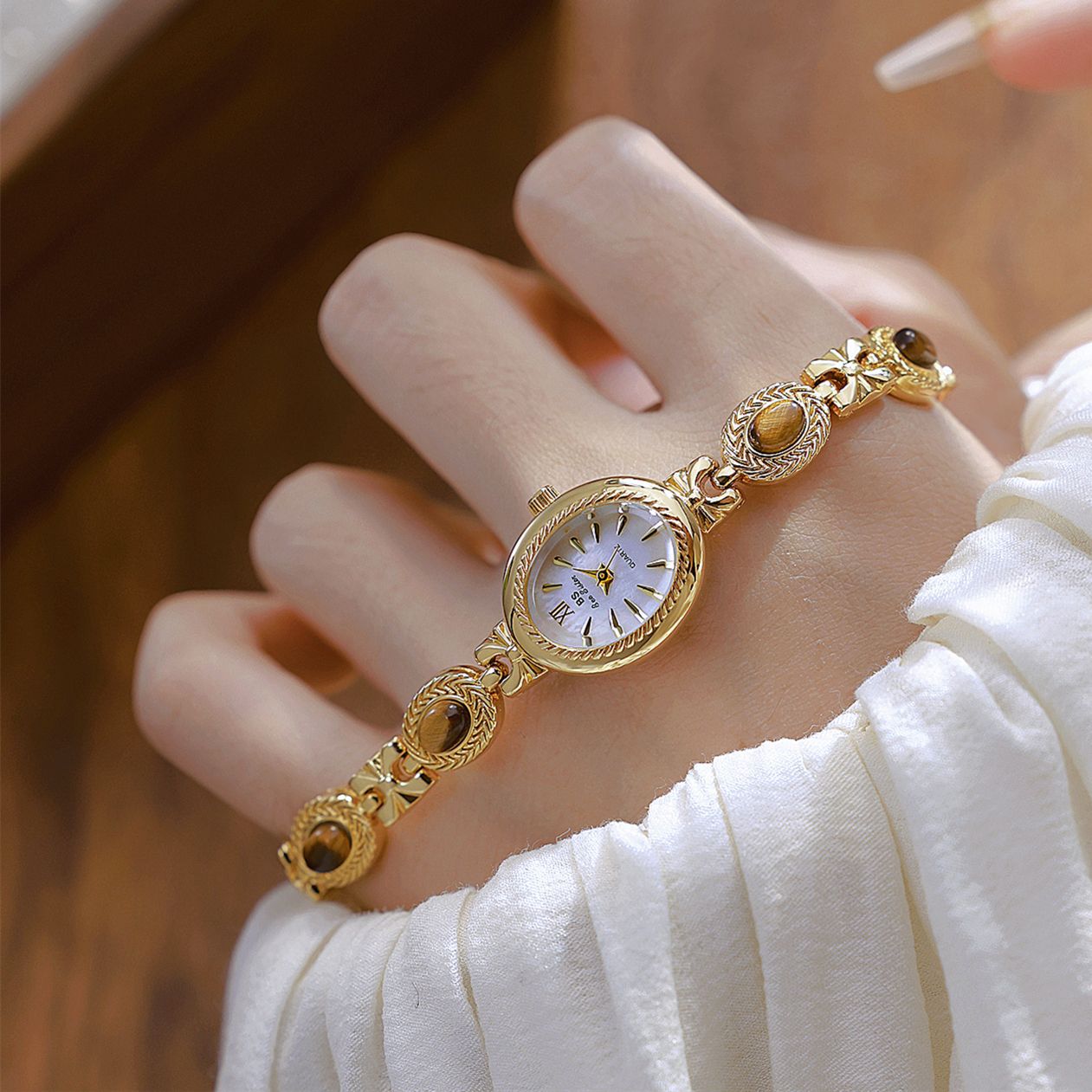 BS New bestseller, factory direct sales for export, natural tiger's eye stone Maillard color series high-end chain watch FA1859